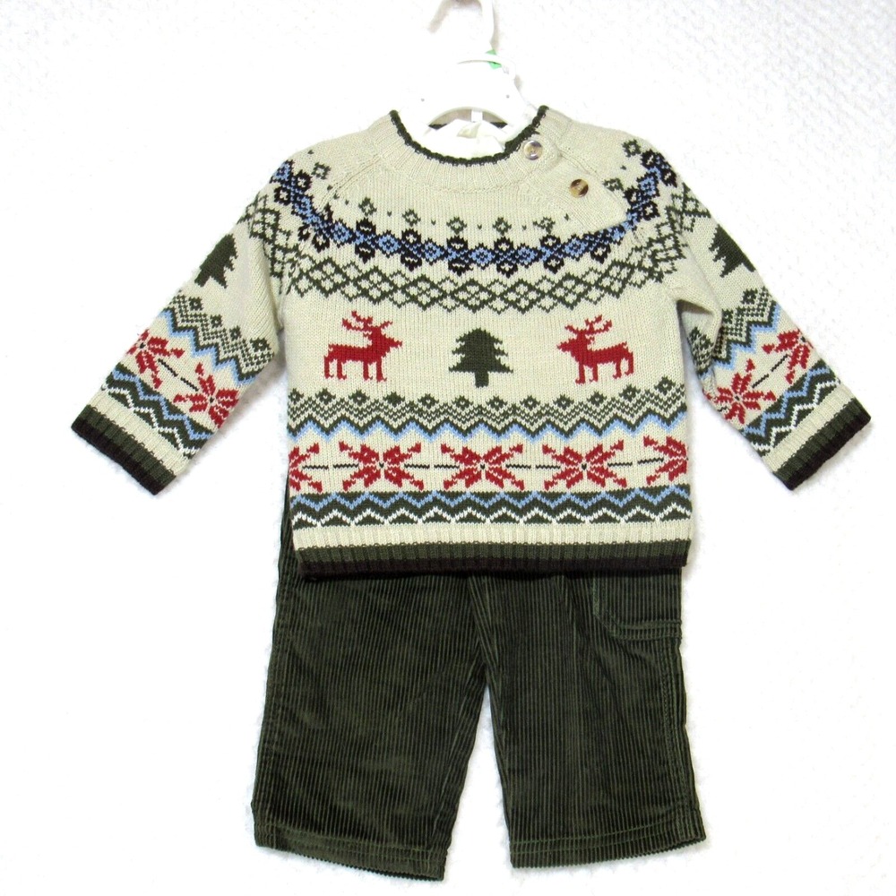B.T. Kids 3 pc Set Boys 18 months Toddler Sweater Corduroy Deer Winter Christmas